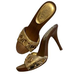 Guess Metallic Gold Heeled Mules